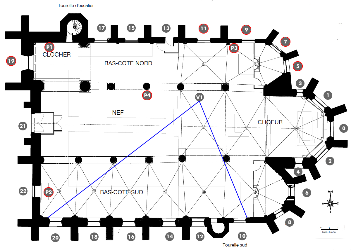 Plan de l'Église de JouyRetrouvez les 5 vitraux offerts par la famille Silvestre et les plaques mortuaires d'Adélaïde et Edouard de Silvestre.