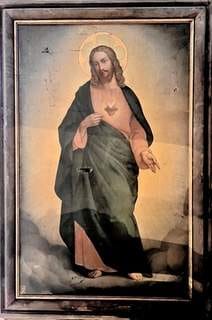 Le Sacré-C&oelig;ur de JésusÉglise de Jouy-le-Châtel - Sans repèreCe tableau très abimé porta en bas à gauche les armes de la famille et en bas à droite : 1874.