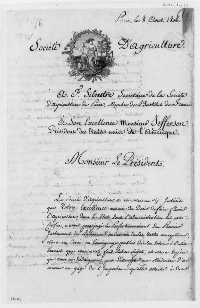 Lettre de Augustin-François de Silvestre à Thomas Jefferson - Page 1