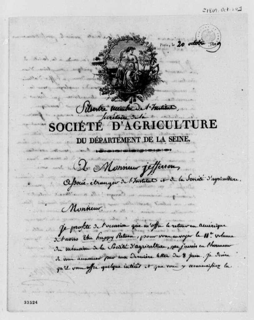 Lettre de Augustin-François de Silvestre à Thomas Jefferson - Page 1