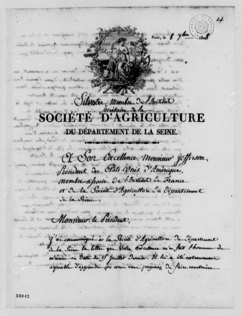 Lettre de Augustin-François de Silvestre à Thomas Jefferson - Page 1