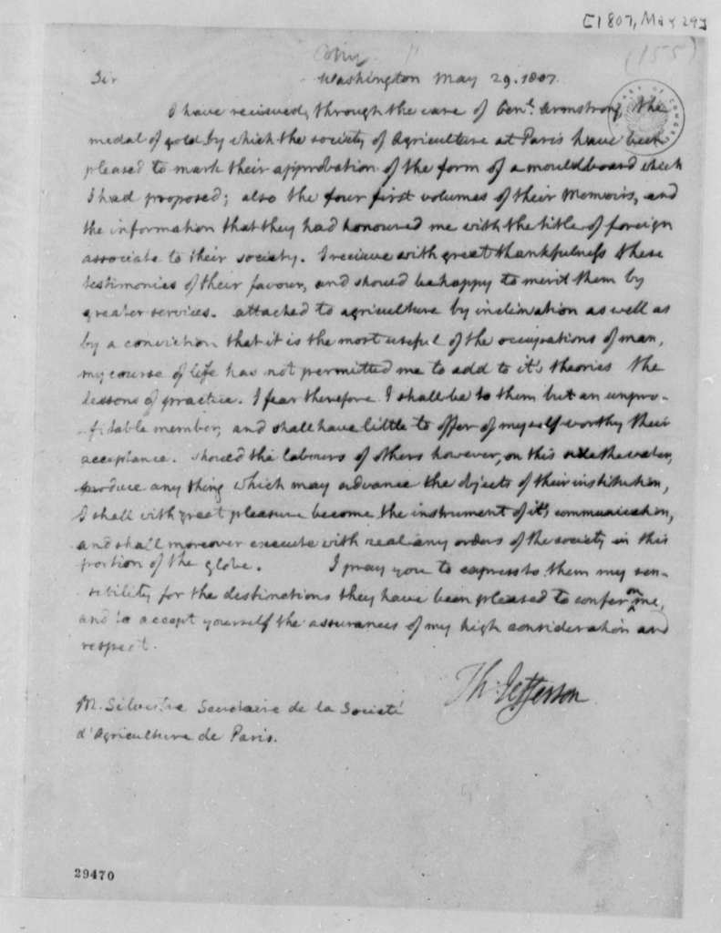 Lettre de Thomas Jefferson à Augustin François de Silvestre - Document 1