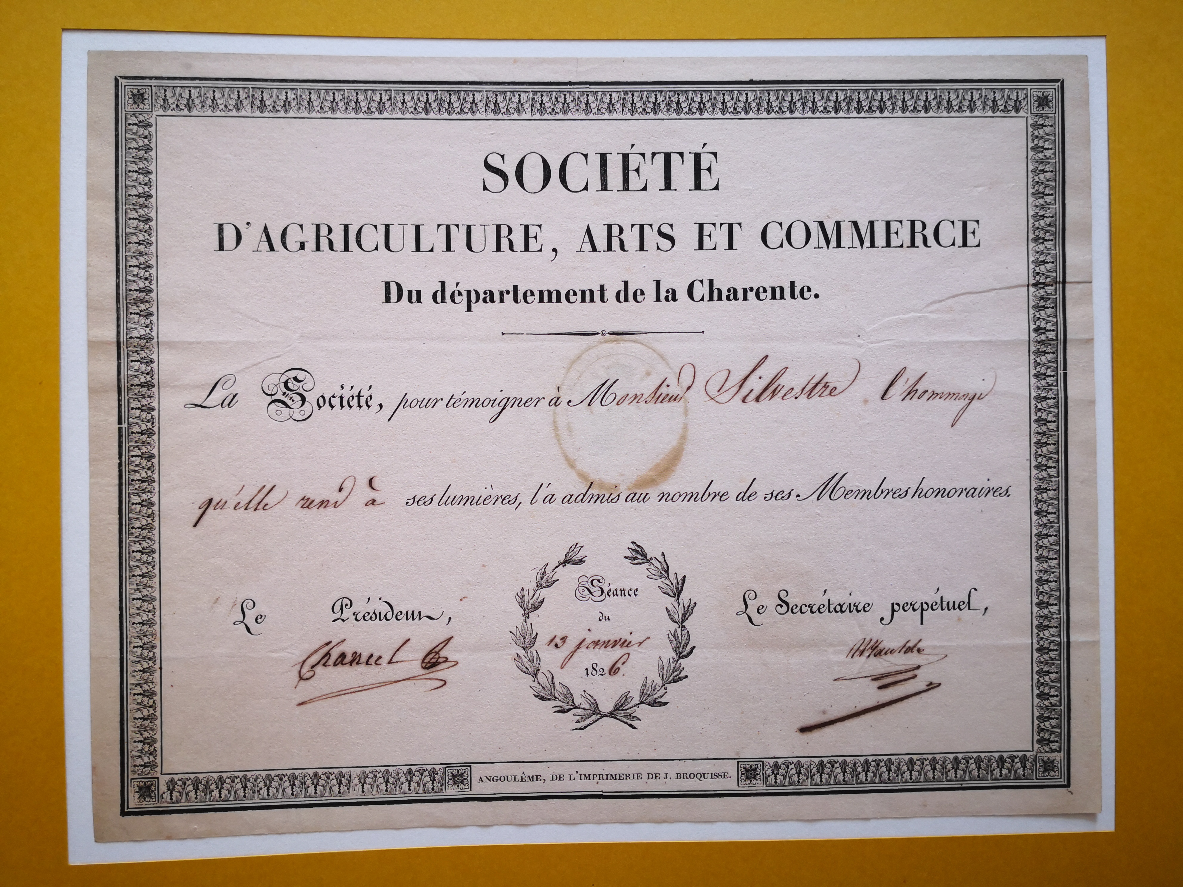  Diplôme de membre honoraire de la Société d