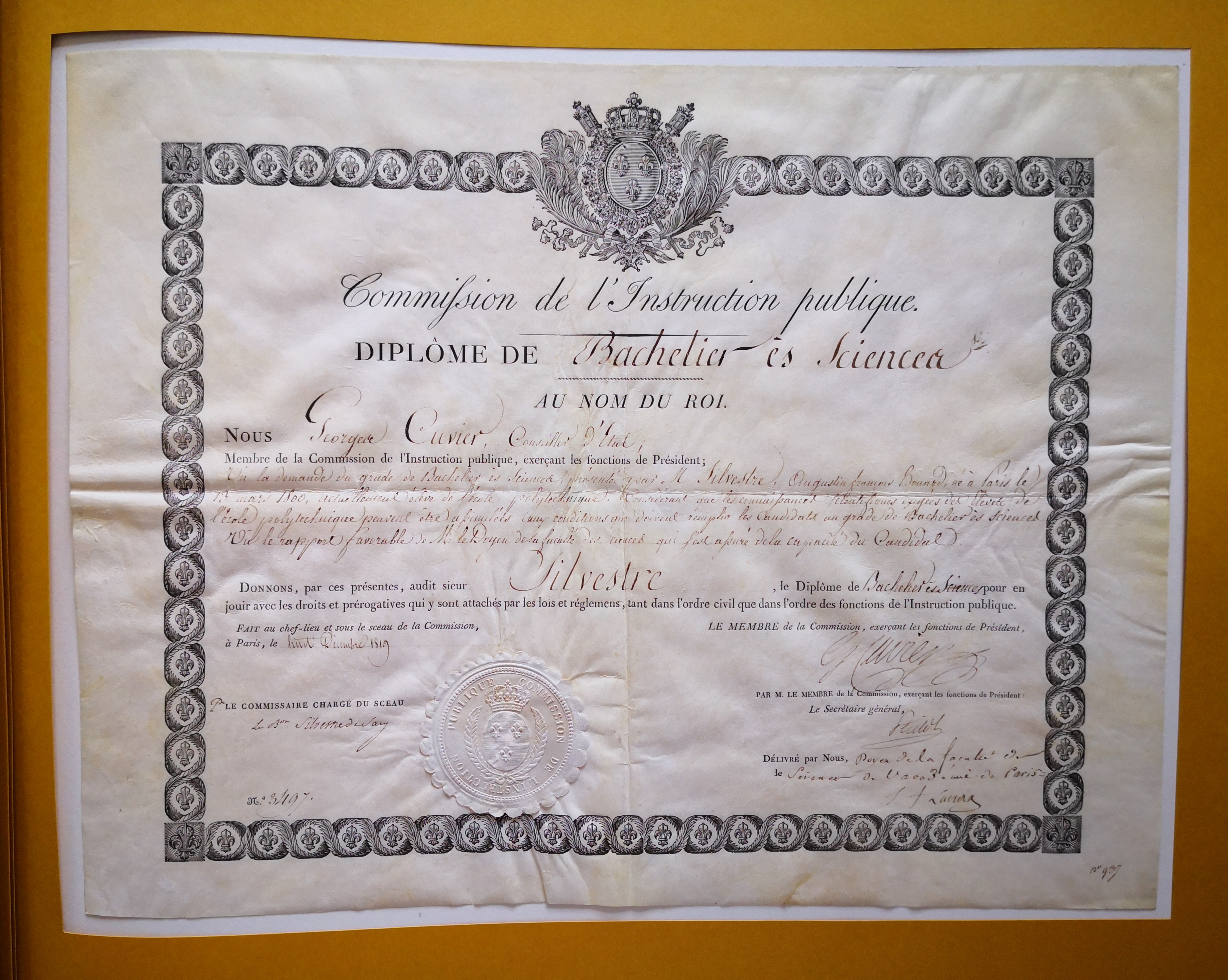  Diplôme de bachelier ès sciences décerné à Édouard de Silvestre - Document 1