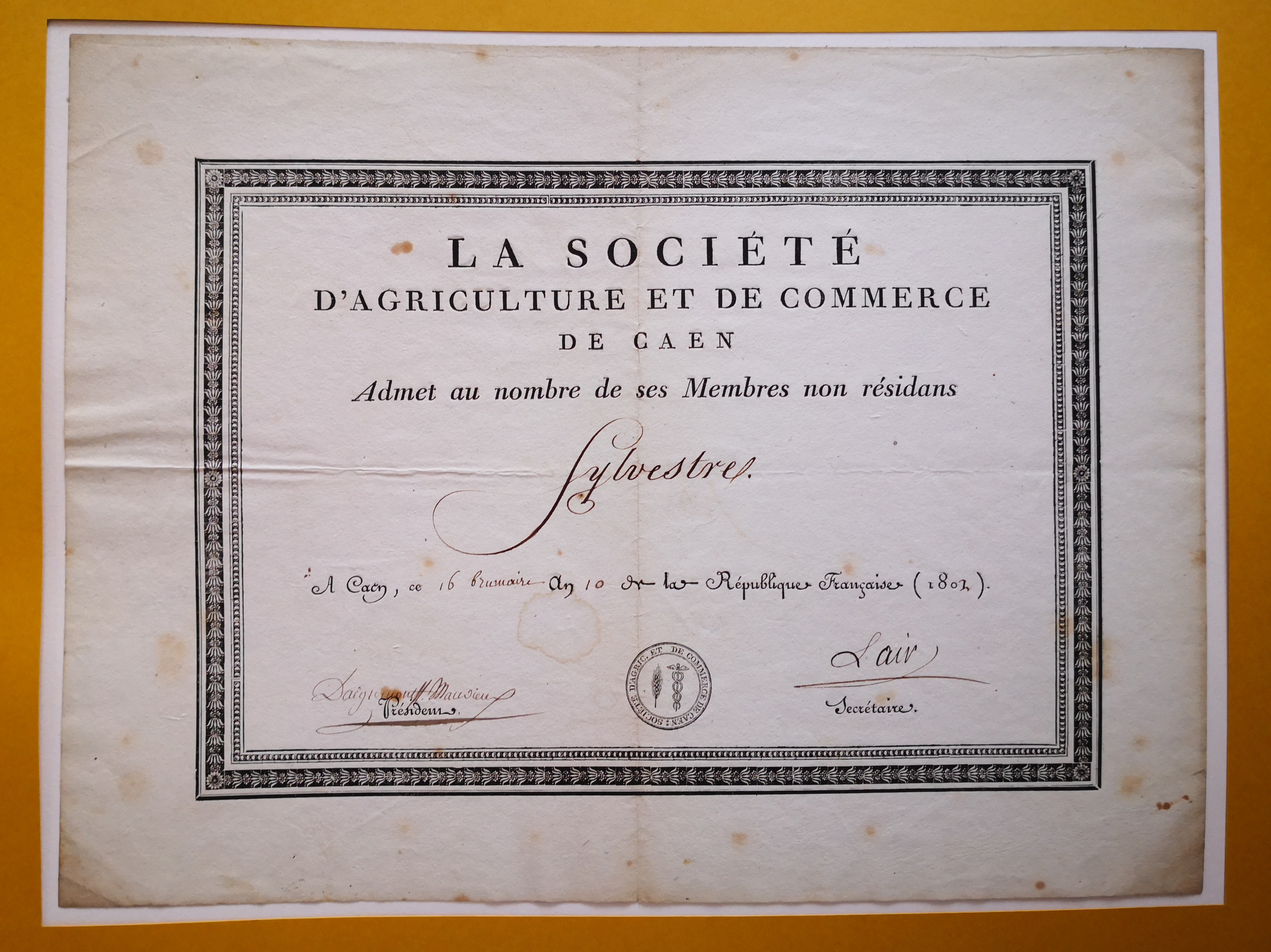  Diplôme de membre de la Société d