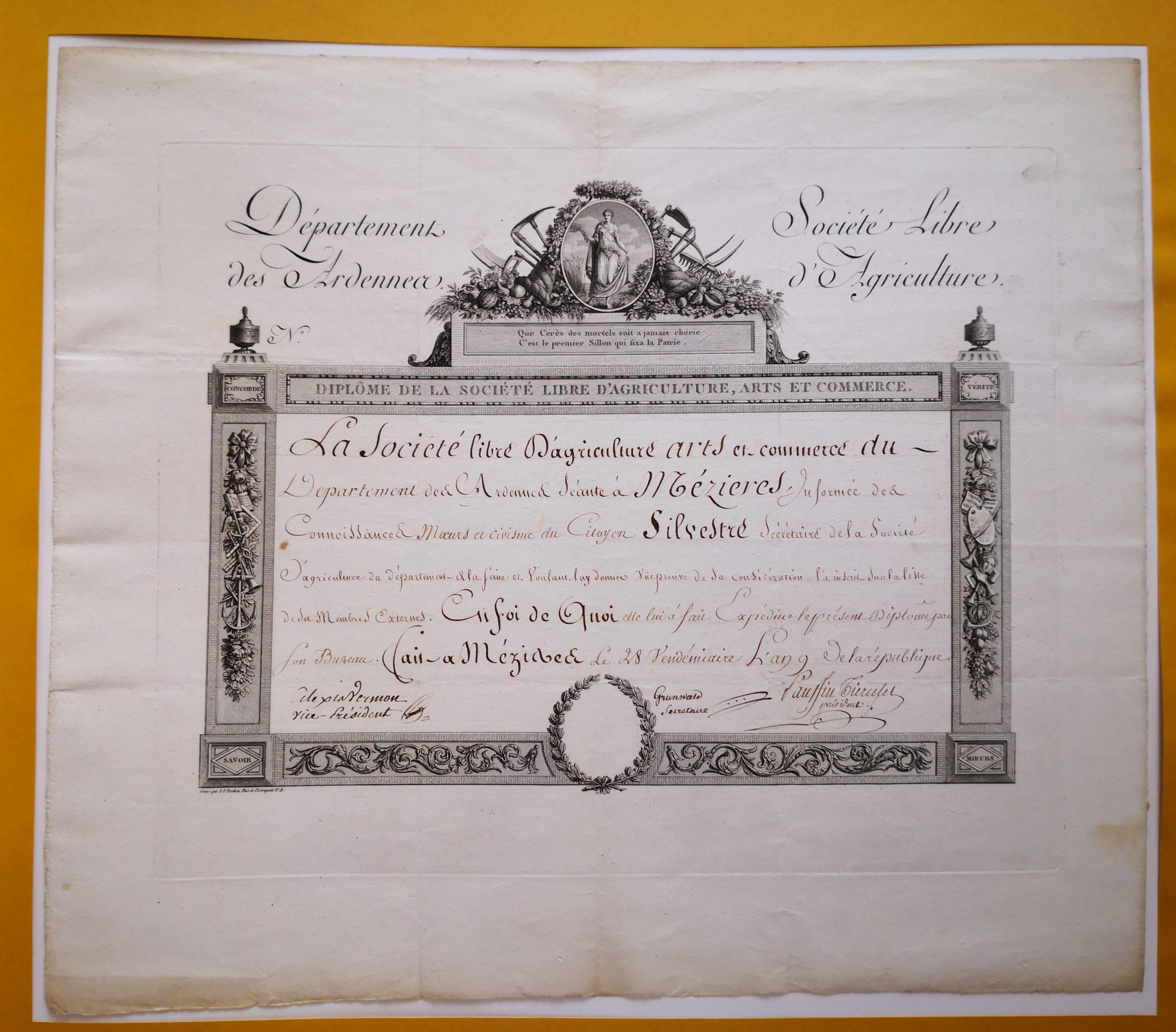  Diplôme de membre externe de la Société Libre d