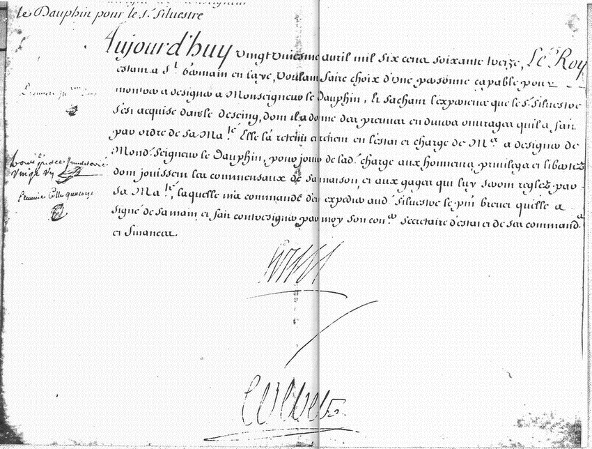 Brevet de Maître à dessiner du Dauphin pour Israël Silvestre - Brevet