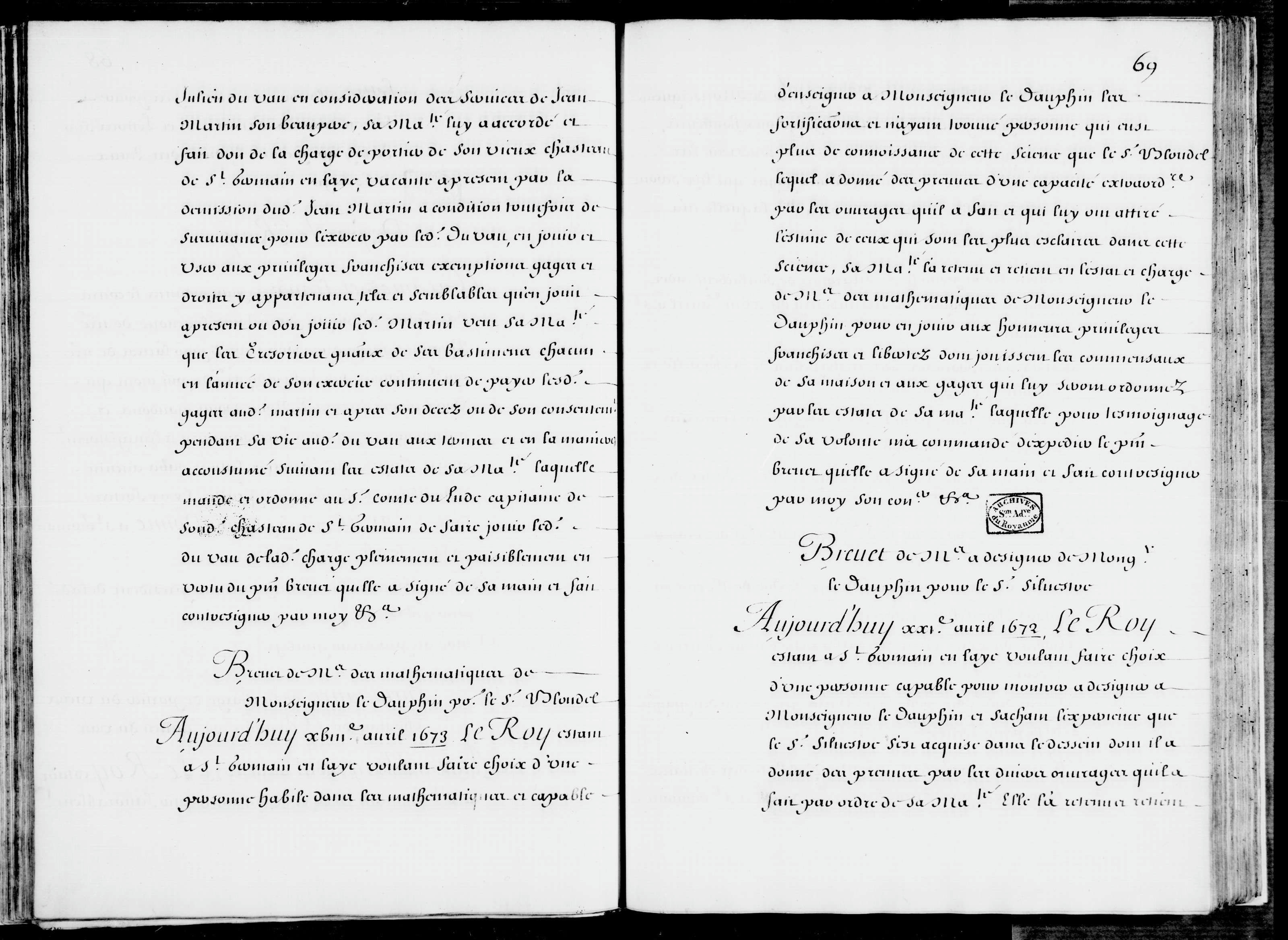 Brevet de Maître à dessiner du Dauphin pour Israël Silvestre - Secrétariat de la maison du roi 1/2