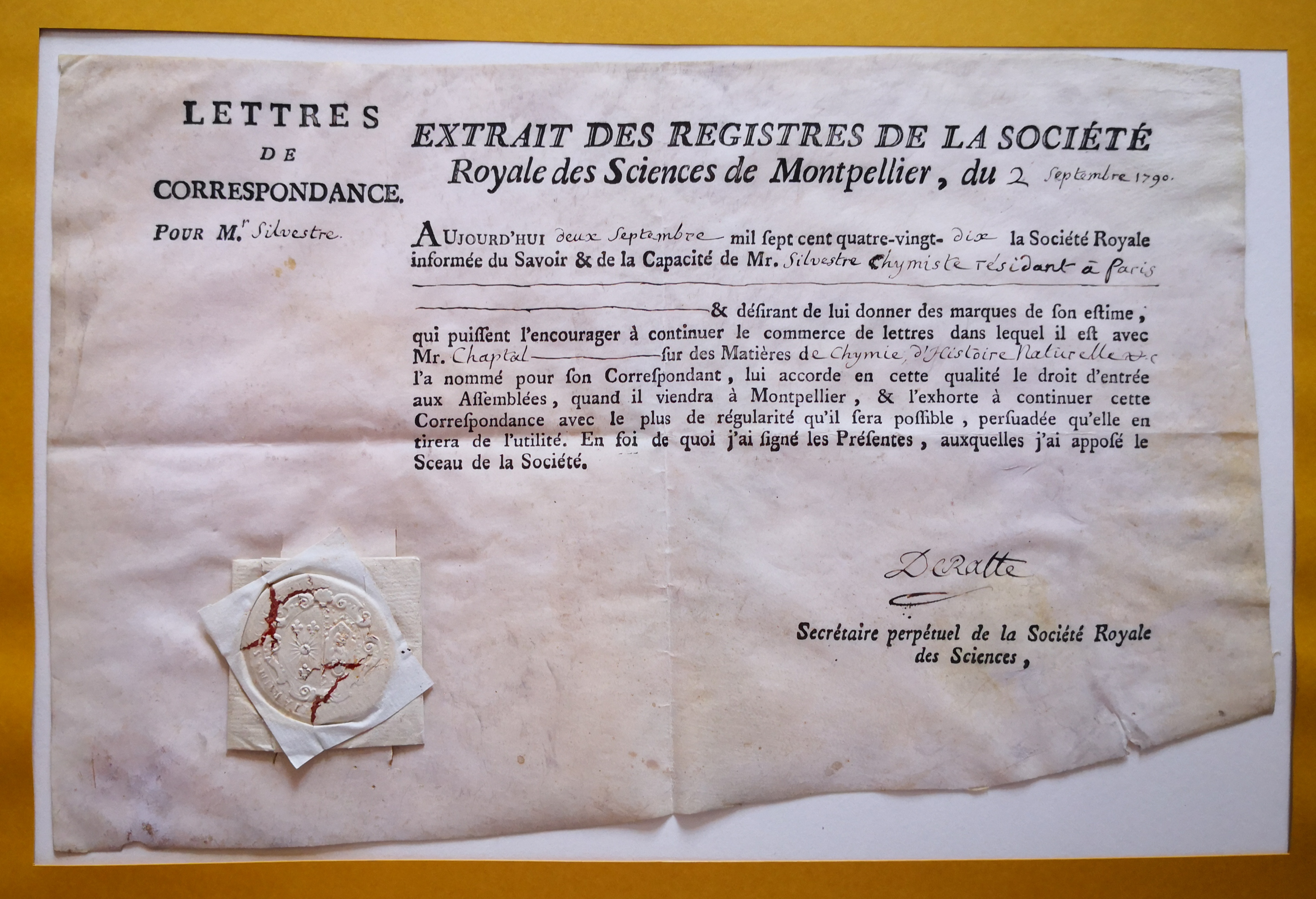  Nomination comme correspondant de la Société Royale d