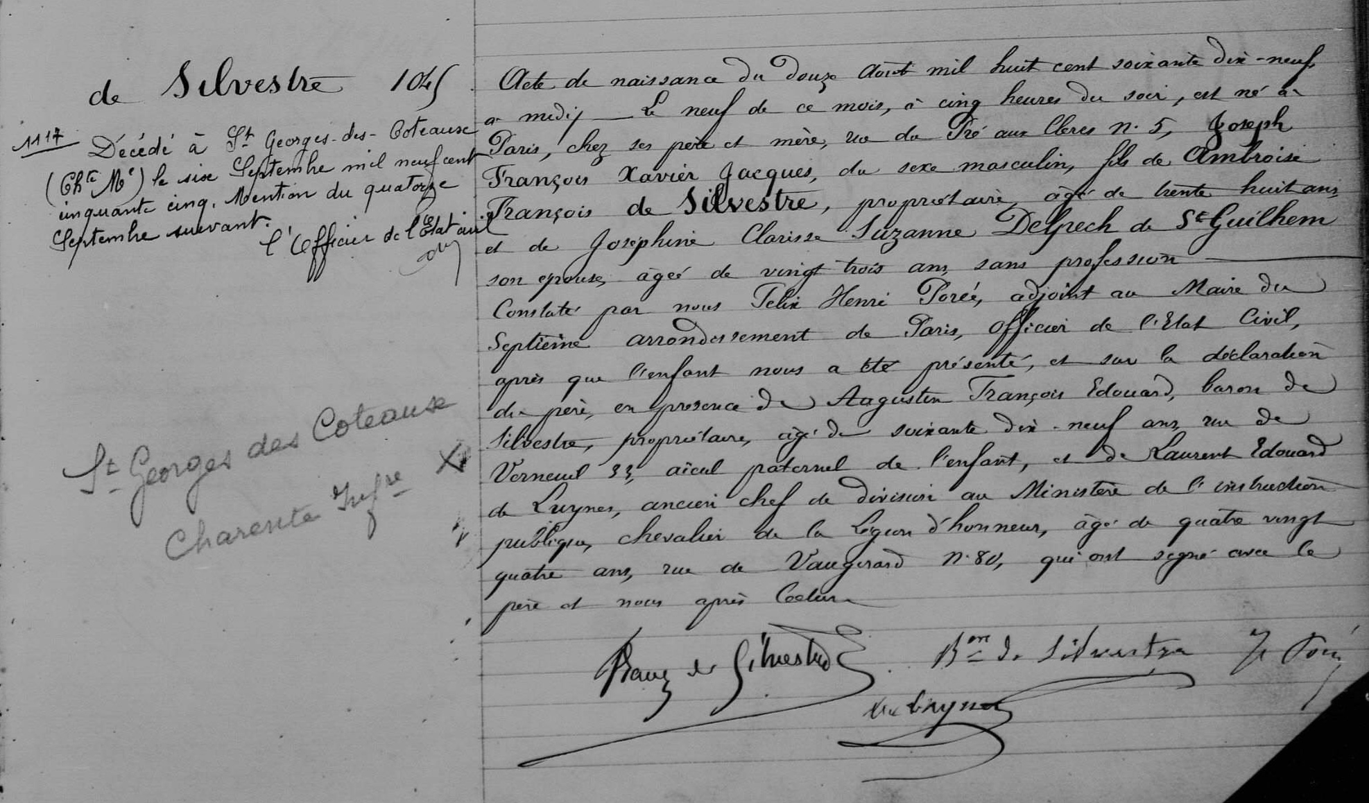  Acte de naissance de Jacques de Silvestre - Document 1