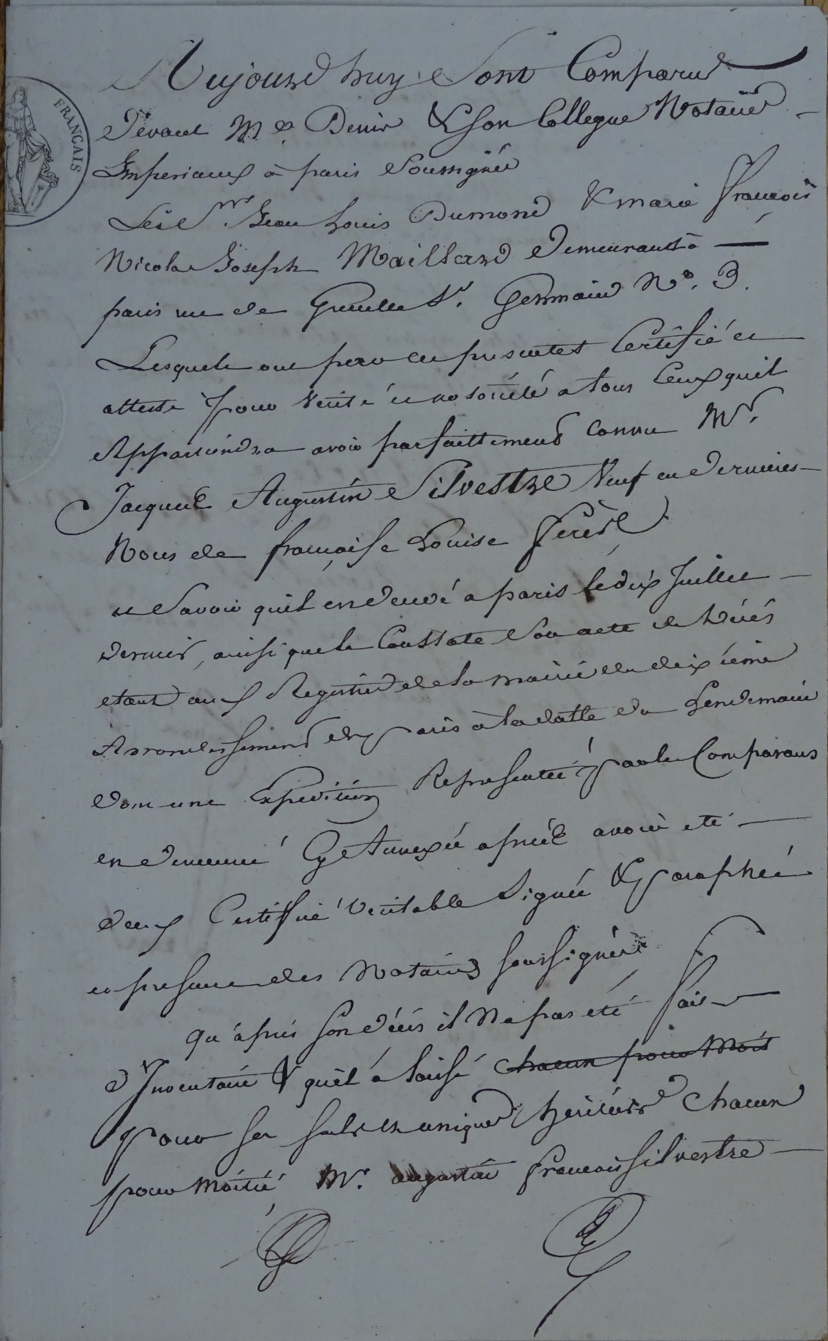  Acte de décès et notoriété - Jacques-Augustin de Silvestre - Notoriété - Page 1