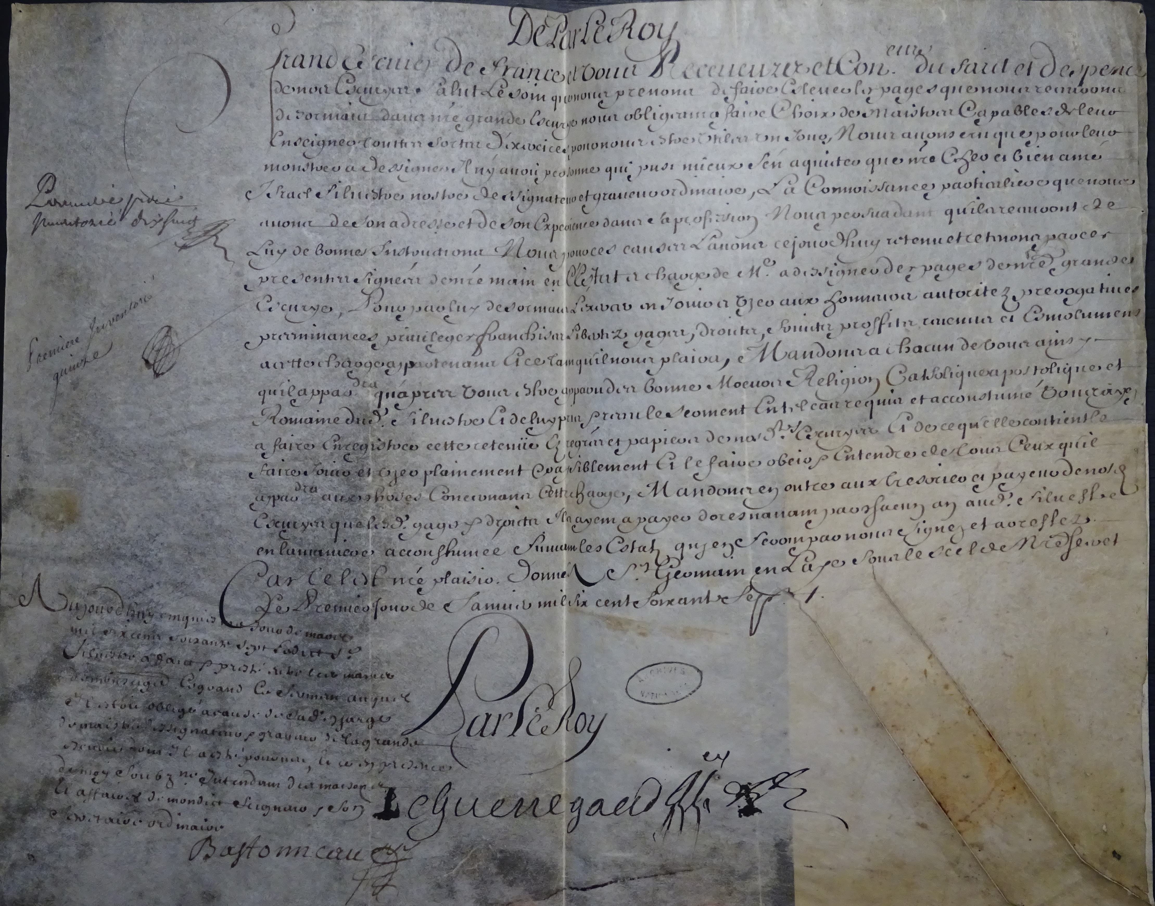  Brevet de maître à dessiner des pages des grandes et petites écuries donné à Israël Silvestre - Document 1