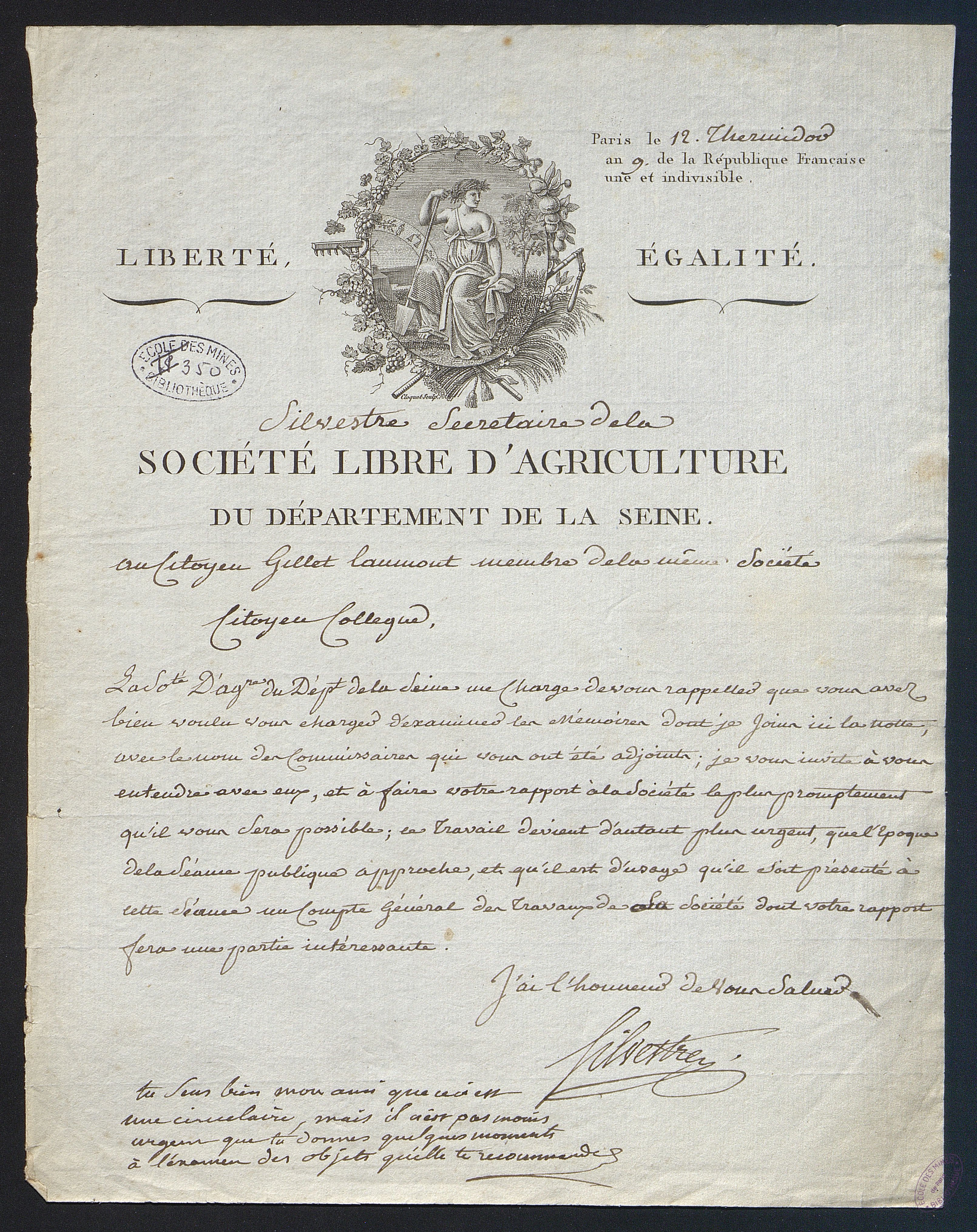 Circulaire de la société libre d