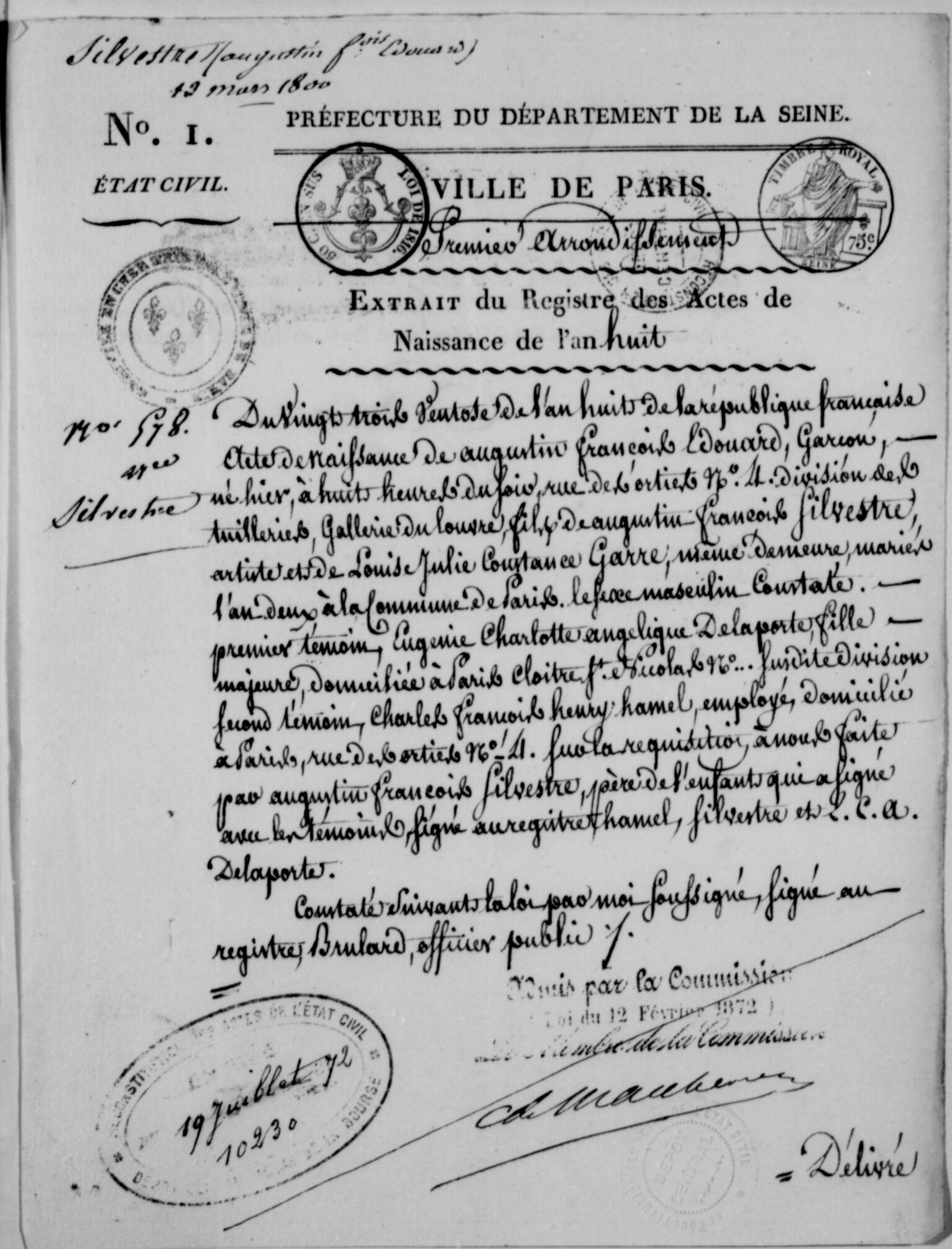  Acte de Naissance de Édouard de Silvestre - Document 1