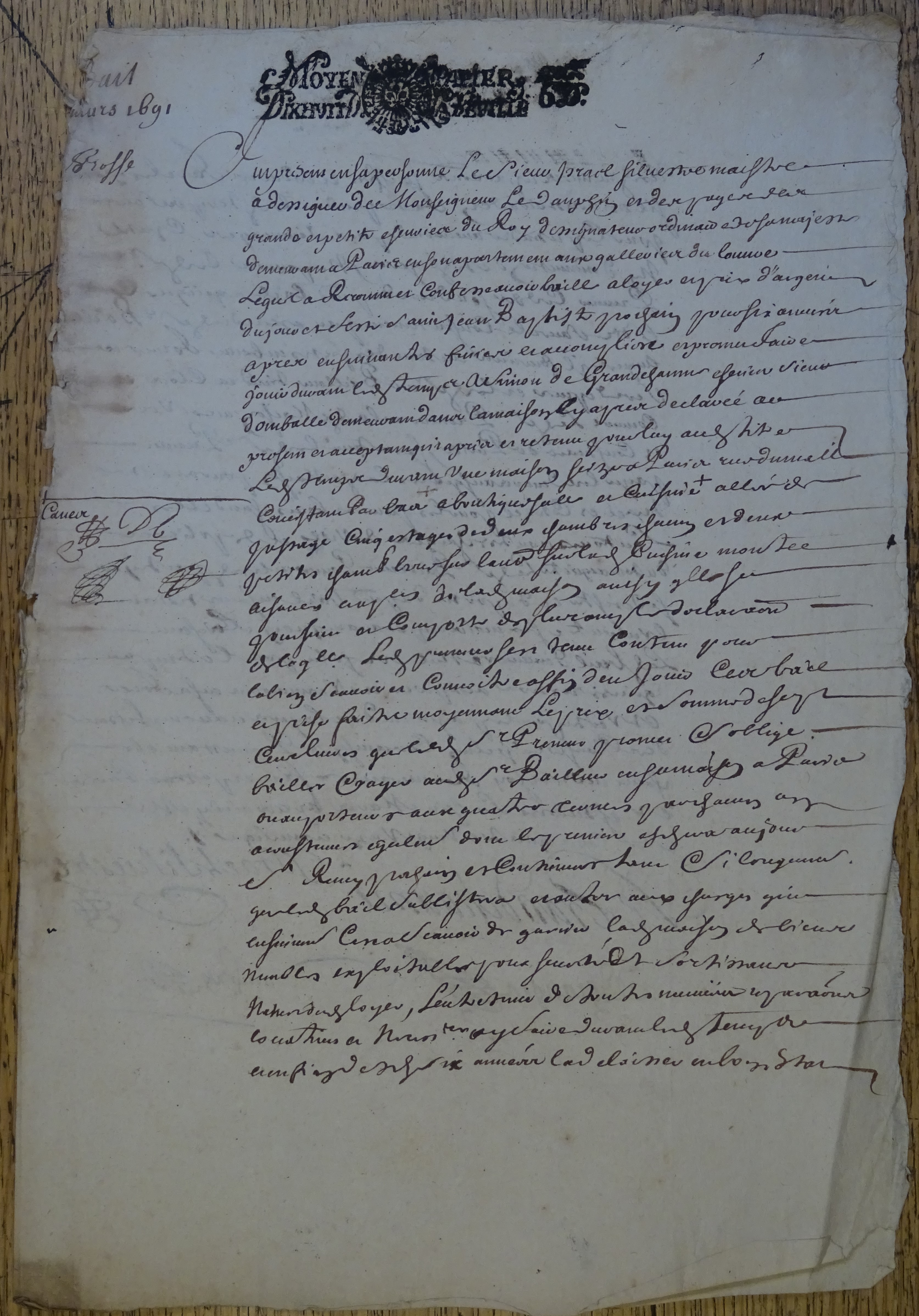 Bail pour la rue du Mail en faveur de Simon de Grandchaume - 8 mars 1691 