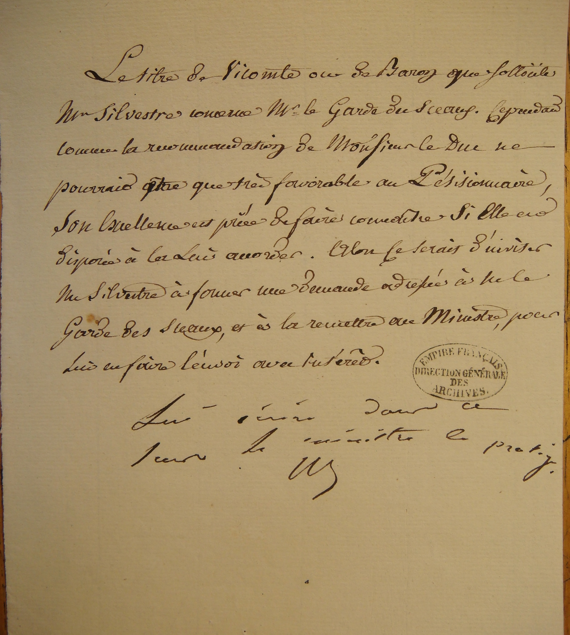 Réponse de ??? au duc de de Doudeauville à propos de la demande de Augustin-Francois - Document 1