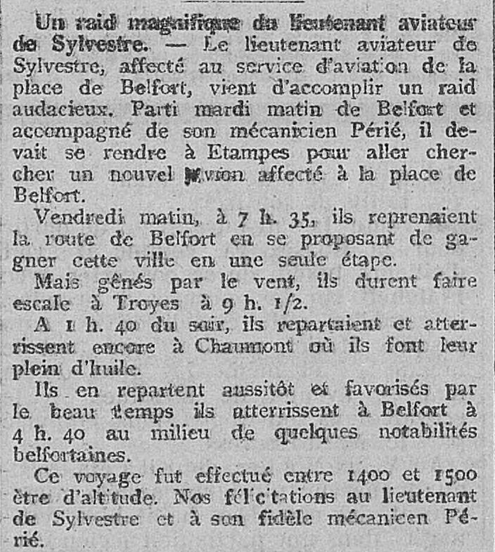  Un raid magnifique du lieutenant aviateur de Sylvestre.  - Document 1