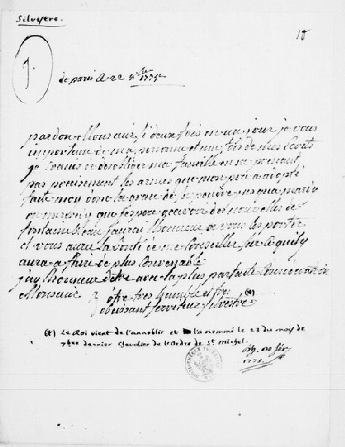  Lettre de Jaques -Augustin de Silvestre à d