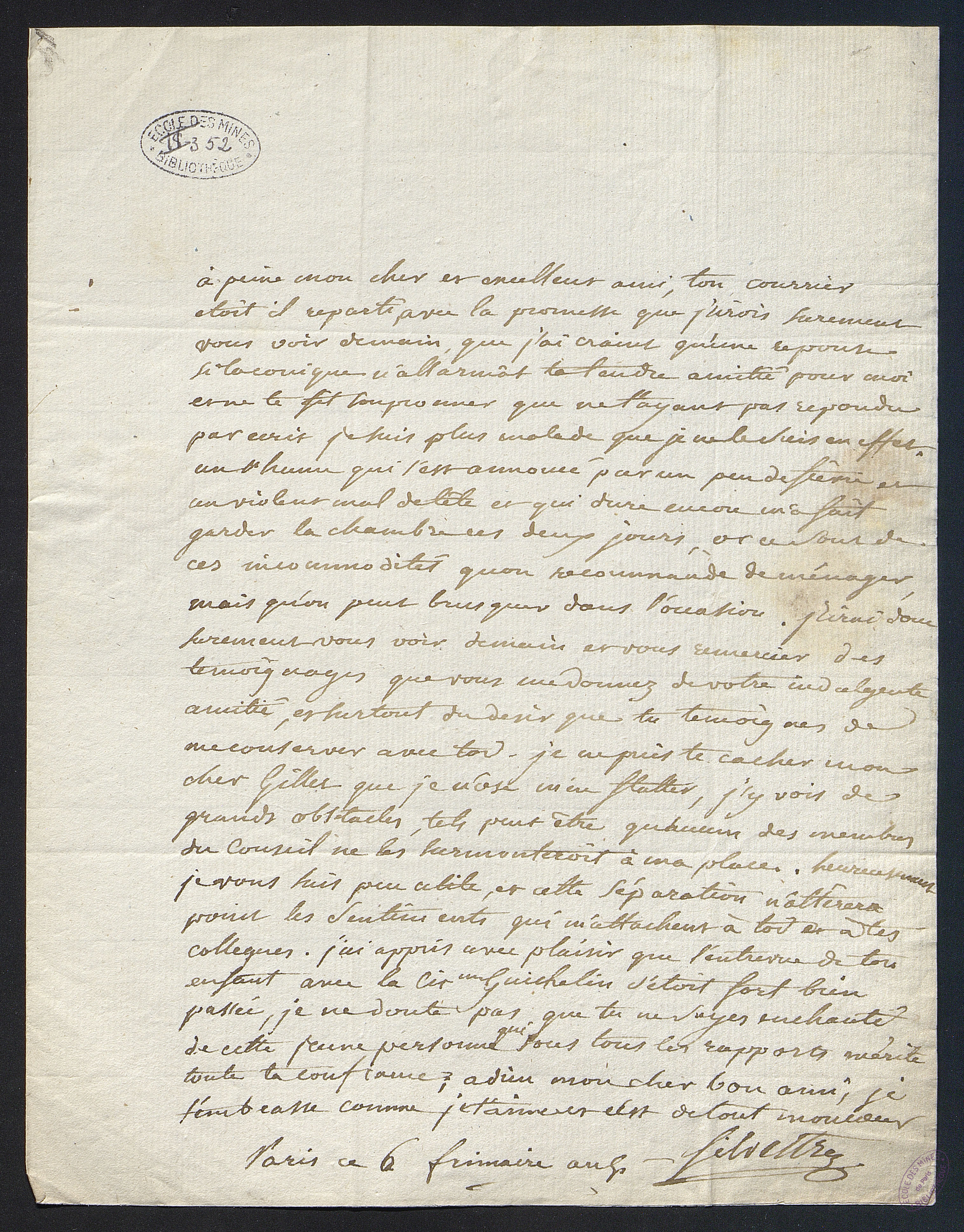  Lettre où il est question de sa santé et d