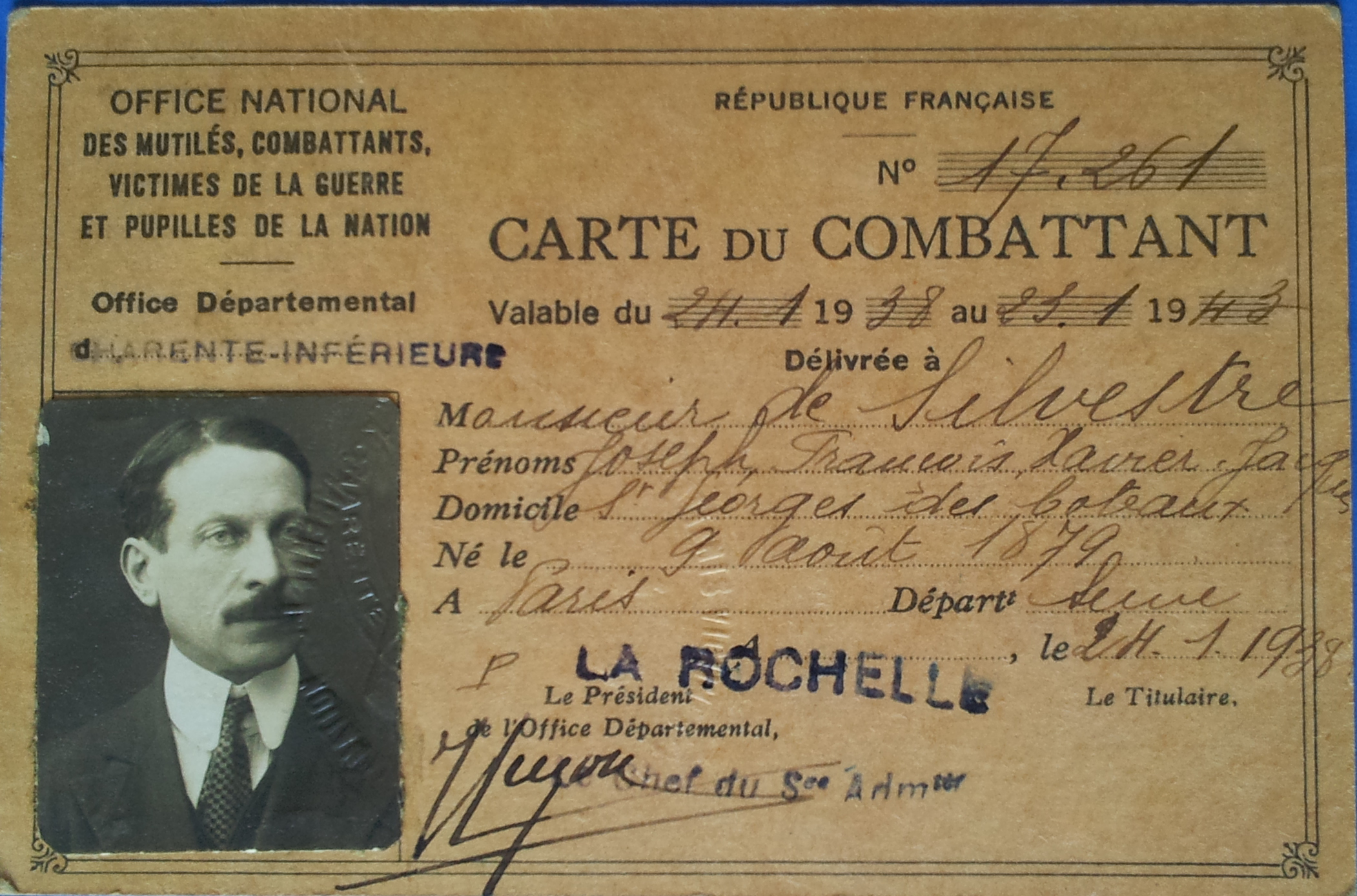 Carte du Combattant de Jacques de SILVESTRE - Document 1