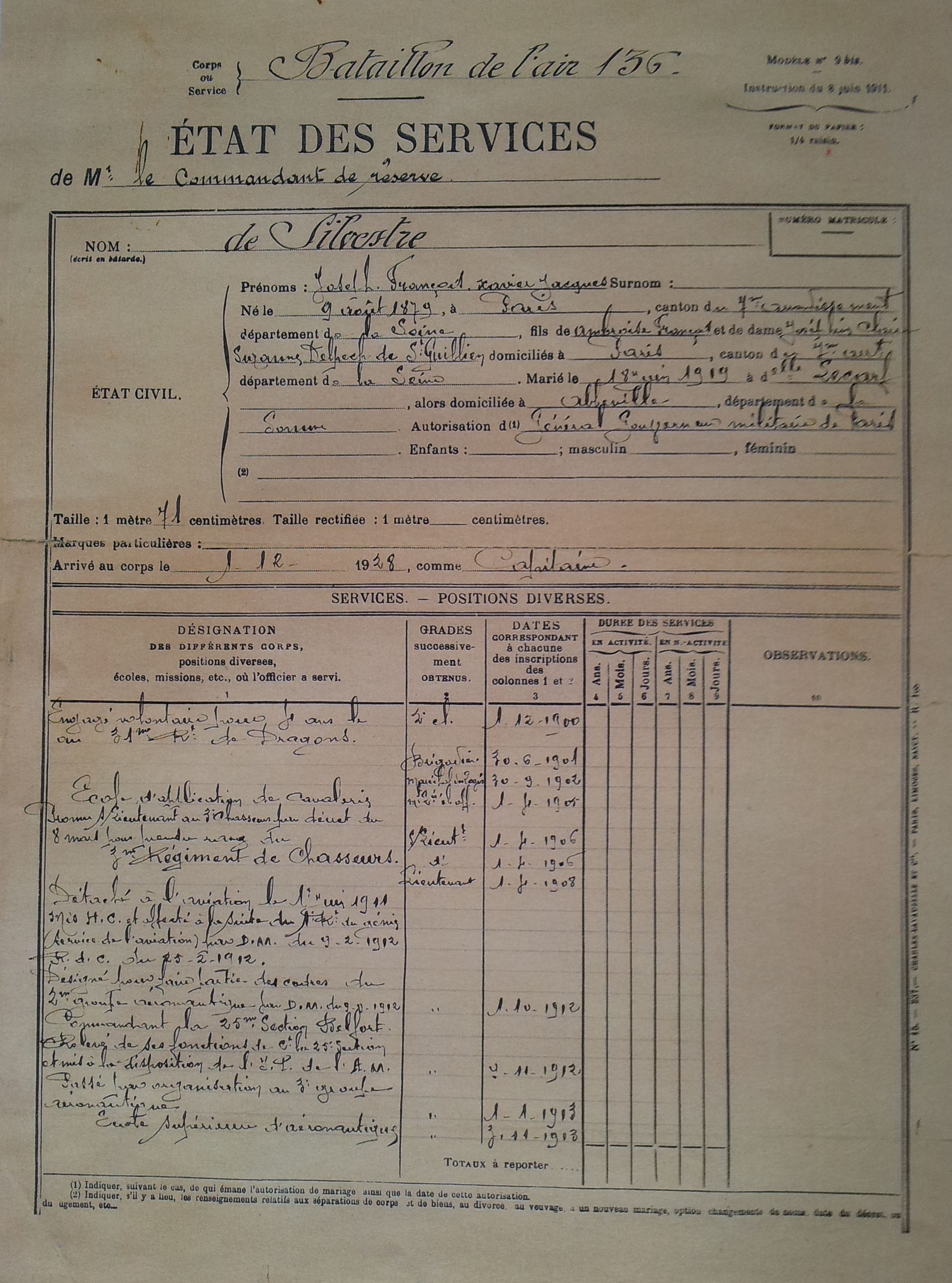Etats de service de Jacques de SILVESTRE - Page 1