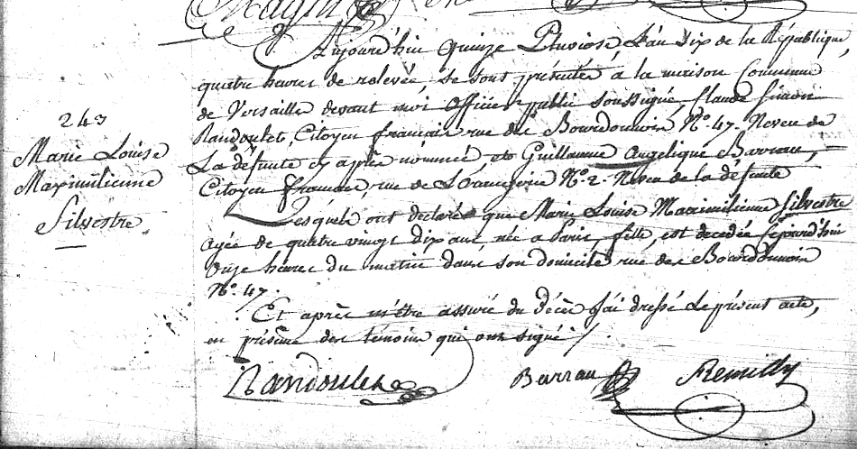 Décès de Marie-Maximilienne de Silvestre - Document 1