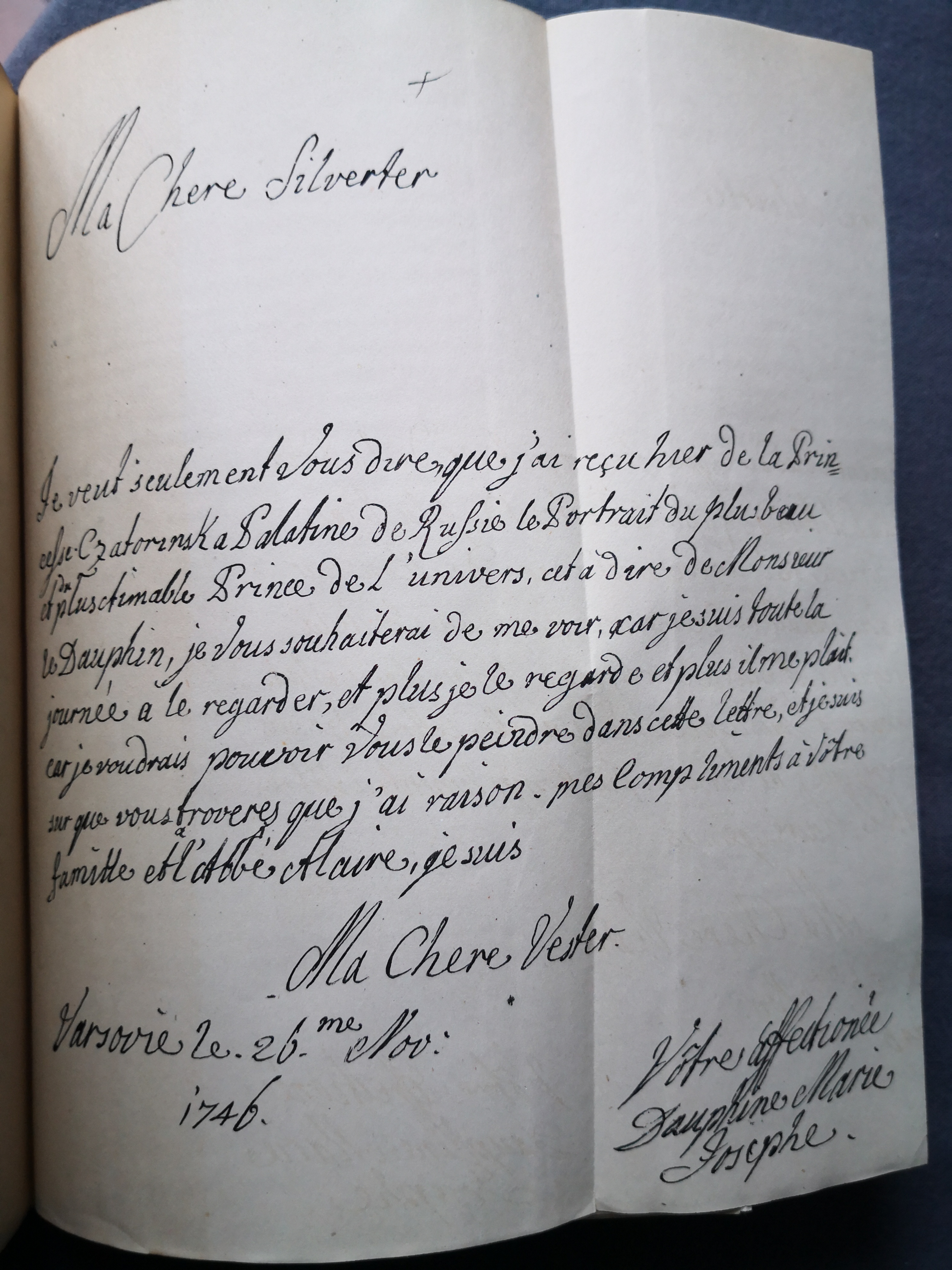 Marie-Josèphe de Saxe à Marie-Maximilienne de Silvestre - Lettre