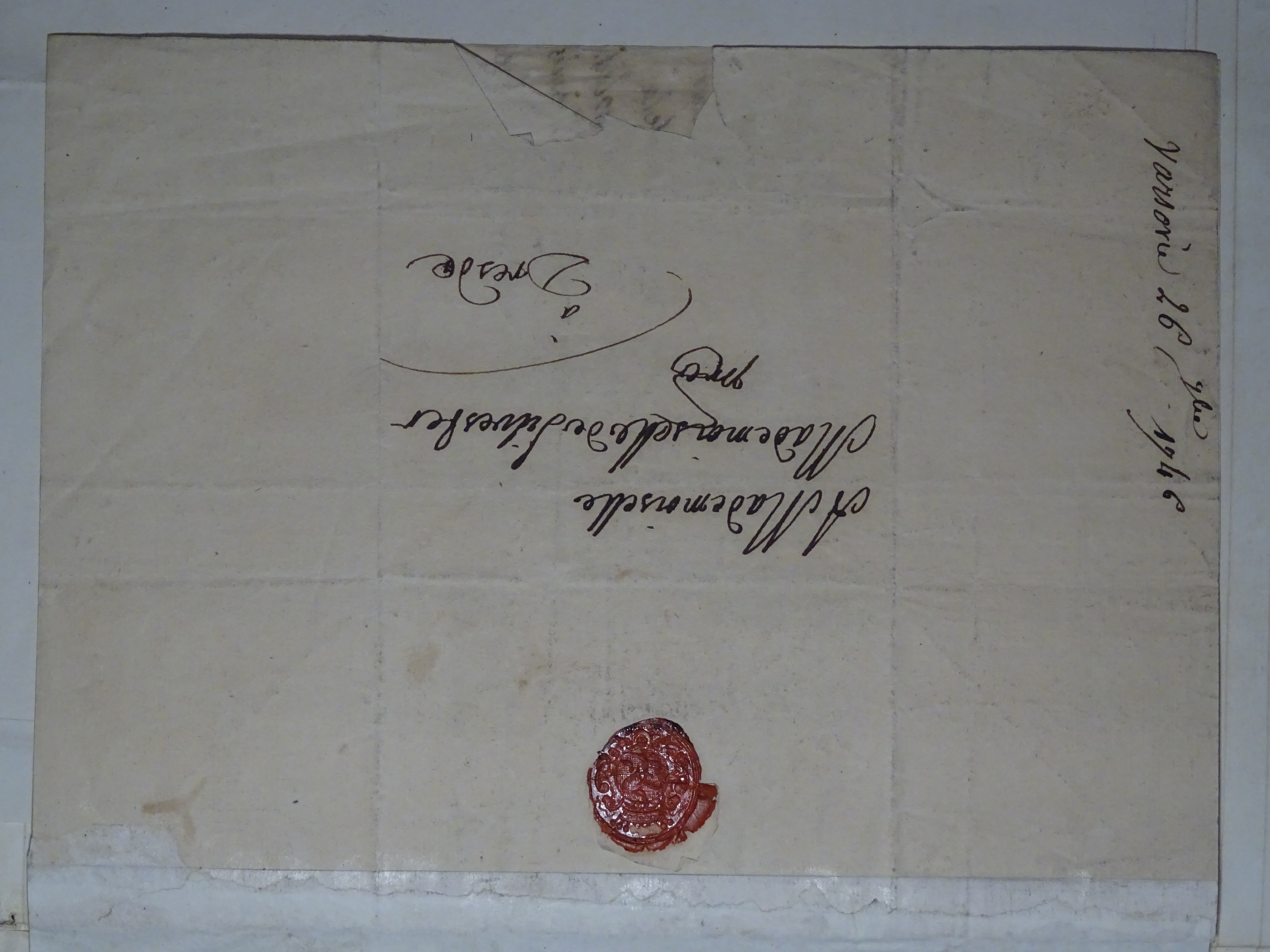 Marie-Josèphe de Saxe à Marie-Maximilienne de Silvestre - Enveloppe