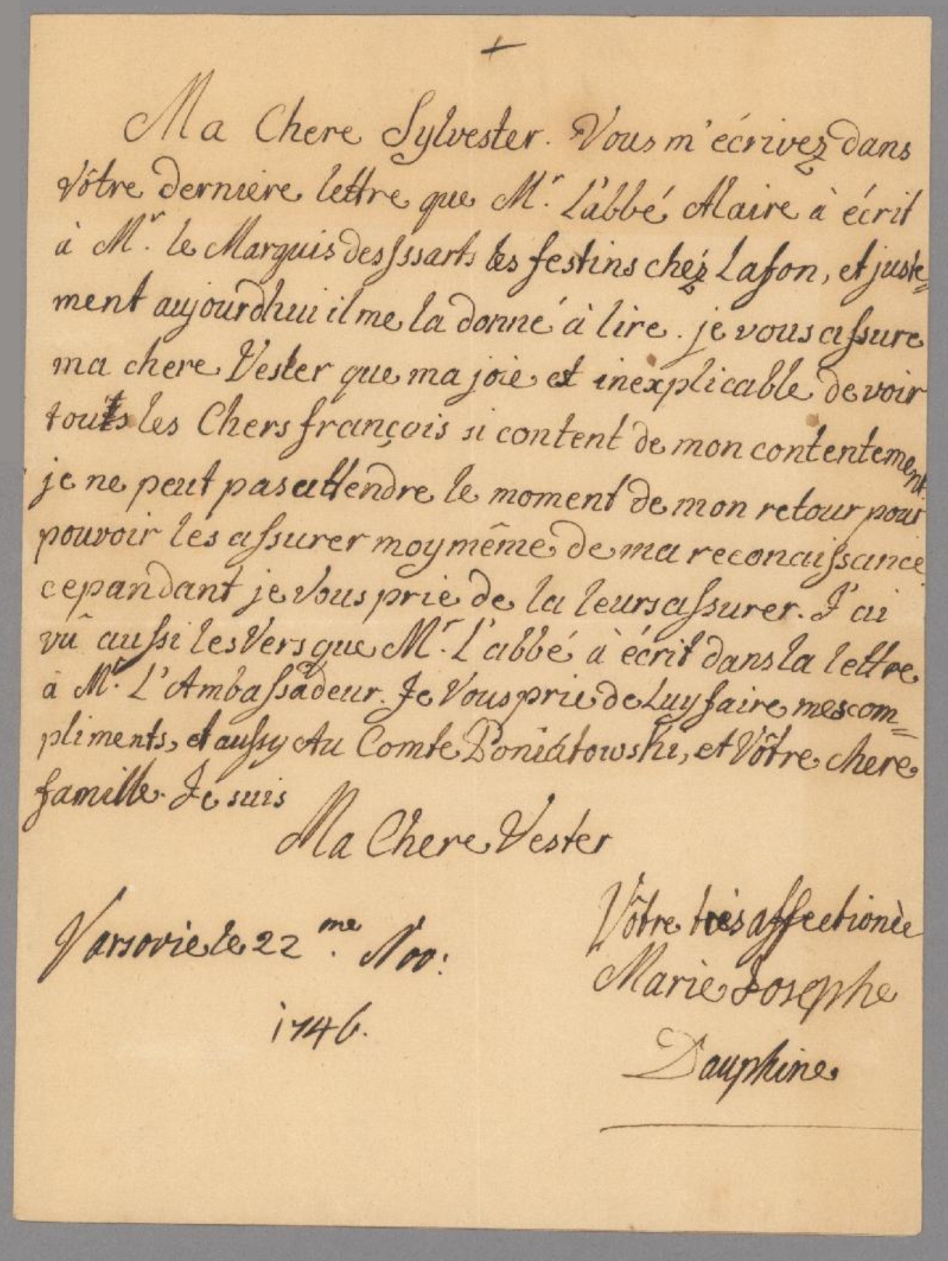 Marie-Josèphe de Saxe à Marie-Maximilienne de Silvestre - Document 1