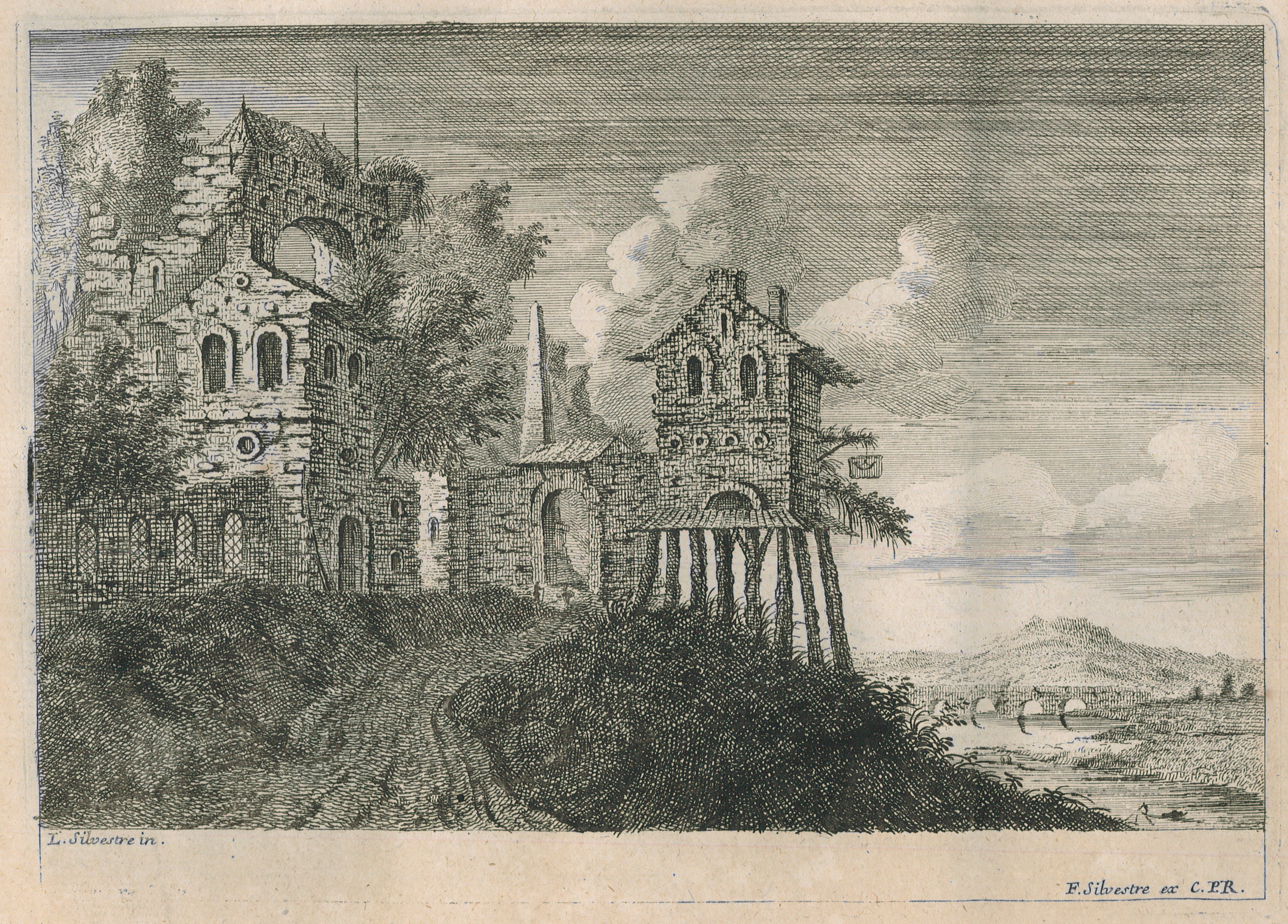 Village avec une maison sur pilotis 