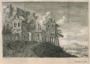 Village avec une maison sur pilotis  par Louis Silvestre - Charles-François Silvestre