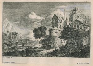 Deux villages, de part et d'autre d'une rivière par Louis Silvestre - Alexandre Silvestre - Charles-François Silvestre