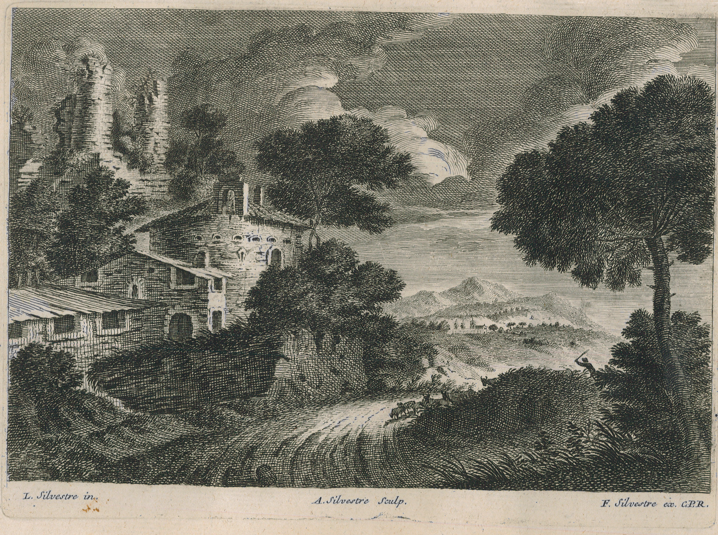 Hameau avec un batiment rond