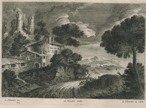 Hameau avec un batiment rond par Atelier de François, Louis l'aîné et Alexandre Silvestre