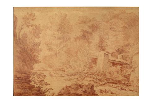 Paysage de rivière animé avec des personnages dans une barque par Louis Silvestre