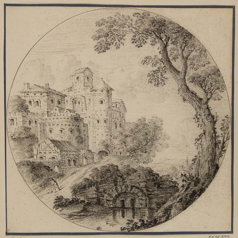 Paysage avec fabriques, et un étang 
