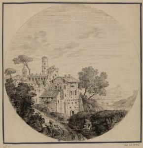 Route montant vers un villlage dans un paysage montagneux  par Louis Silvestre