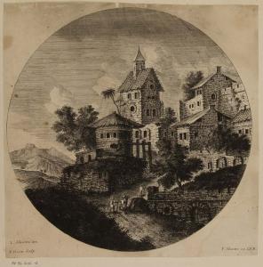 Village sur une colline dans un paysage de montagnes  par Louis Silvestre