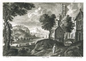 Village avec un haut clocher et une maison sur pilotis par Louis Silvestre - Charles-François Silvestre