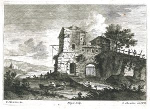Mouline à eau perché au bord d'une rivière par Charles-François Silvestre