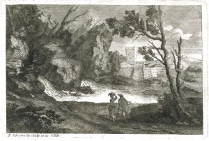 Forteresse derrière une cascade par Charles-François Silvestre
