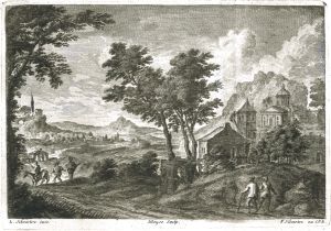Village au bord d'un chemin par Louis Silvestre - Charles-François Silvestre