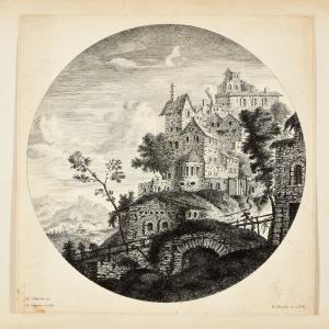 Village sur une colline par Louis Silvestre - Alexandre Silvestre - Charles-François Silvestre