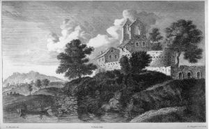 Village avec une église à deux clochers-mur par Louis Silvestre - Charles-François Silvestre