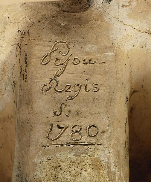 Buste de Anne-Charlotte de Silvestre, épouse Bonnard par Augustin Pajou : Signature au dosPajou Regis S. (sculptor) 1780