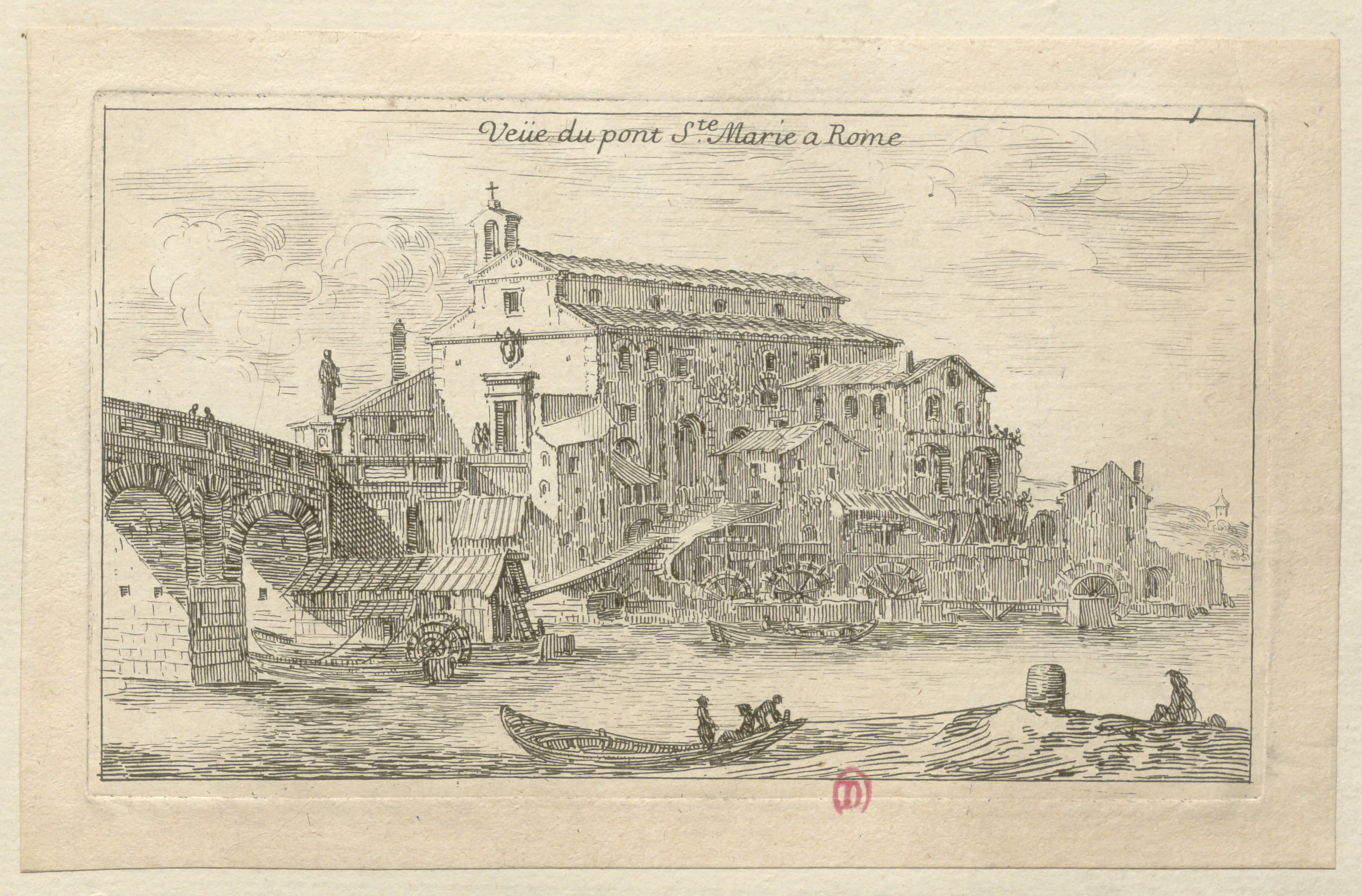 Israël Silvestre : Veüe du pont Ste Marie à Rome (en haut).