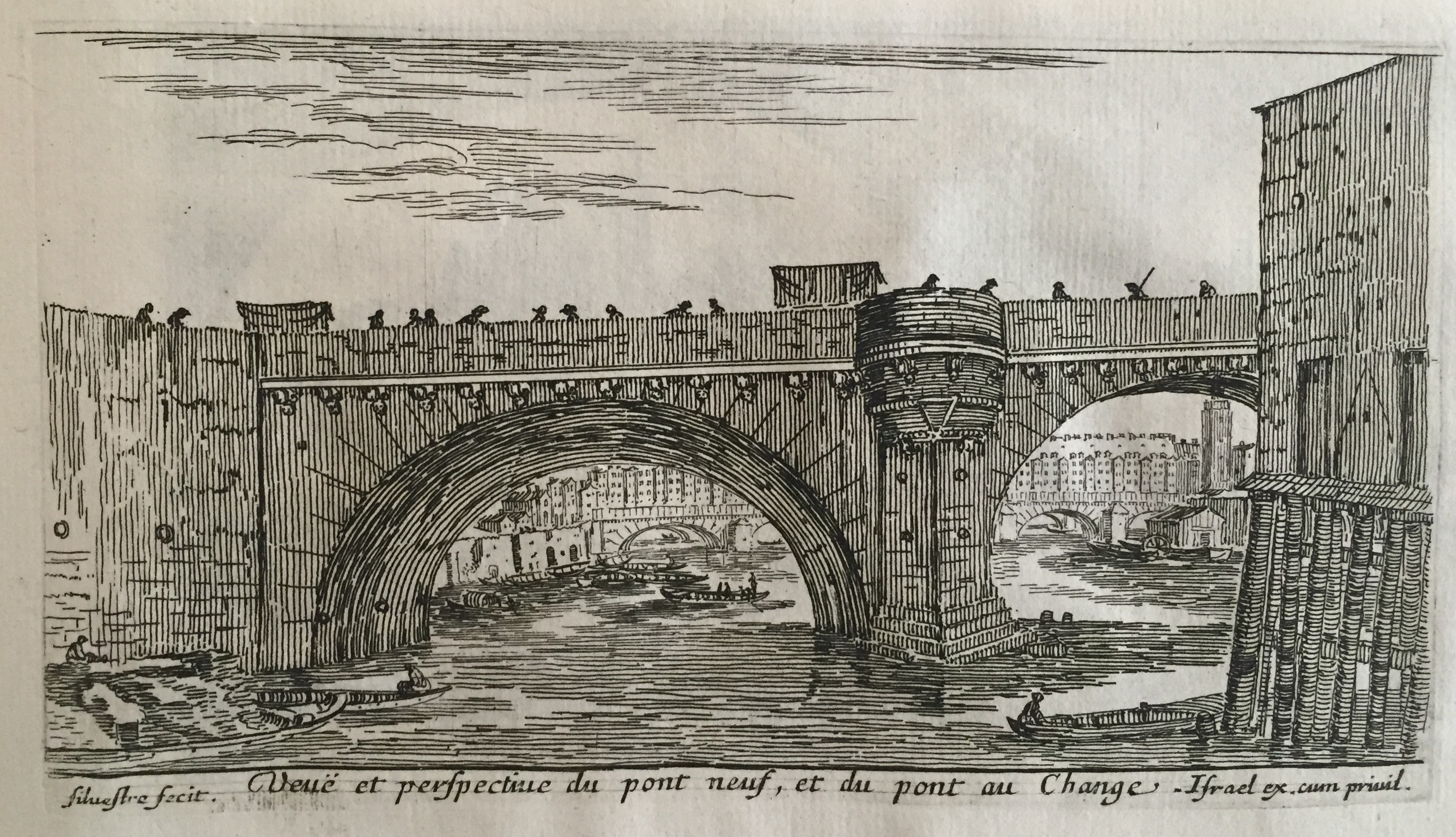 Israël Silvestre : Veuë et perspective du pont Neuf, et du pont au Change.