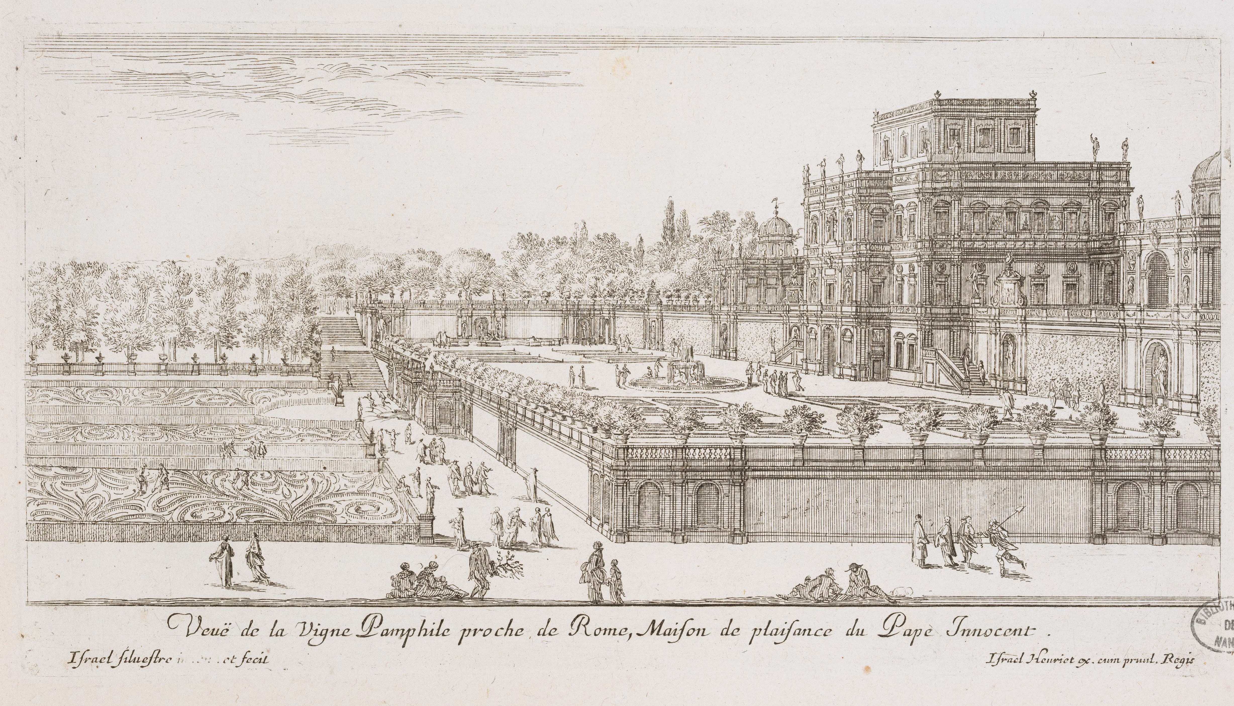 Israël Silvestre : Veuë de la Vigne Pamphile proche de Rome, Maison de plaisance du Pape Innocent.