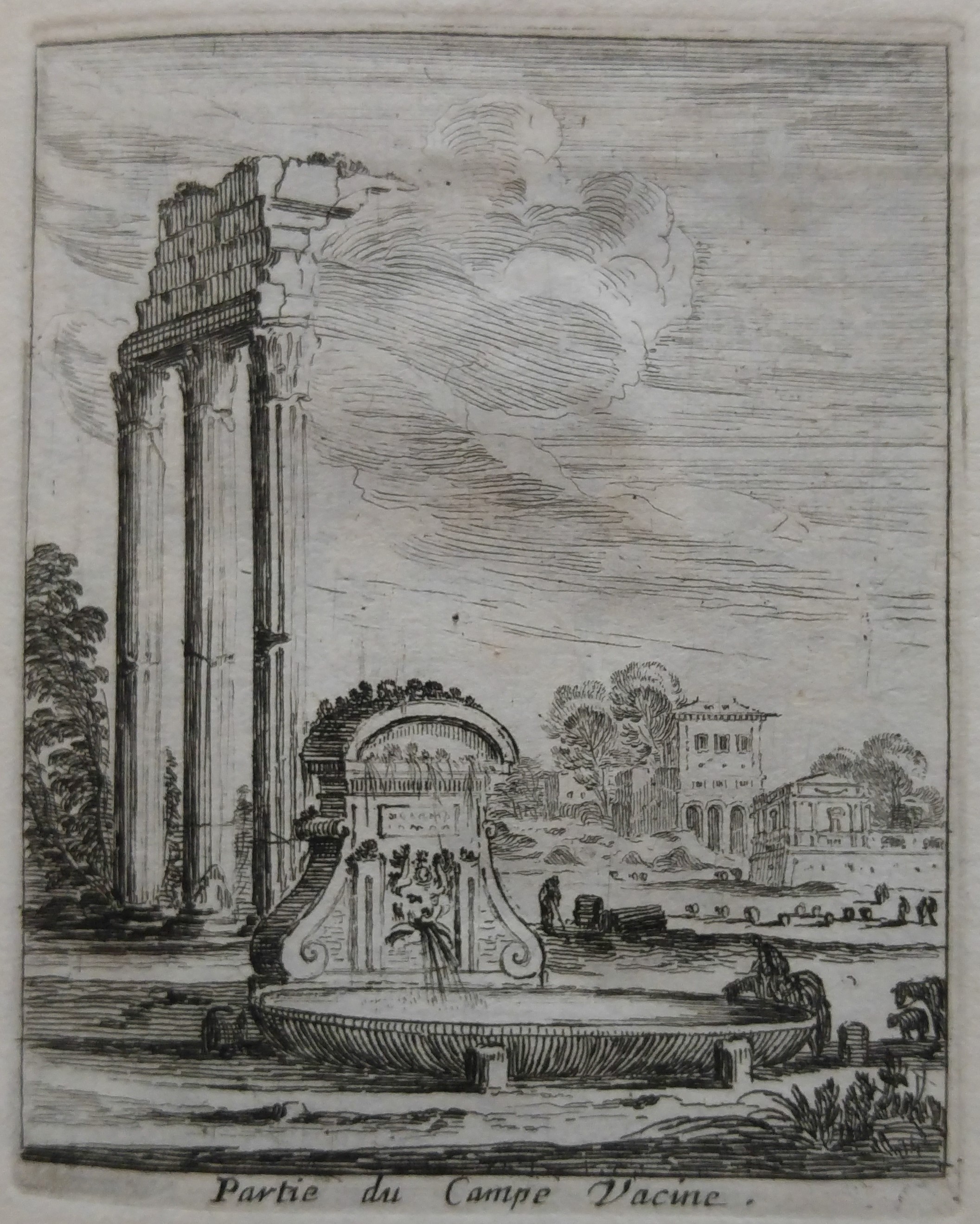 Israël Silvestre : Partie du Campe Vacine. (Vue des trois colonnes du temple de Jupiter Stator).