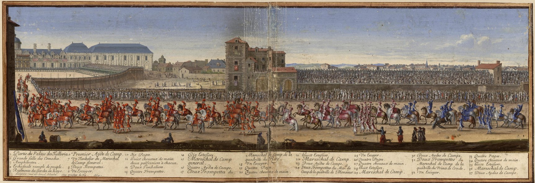 Israël Silvestre : Marche des Mareschaux de Camp - Planche 1 : Arrivée du cortège dans la carrière.